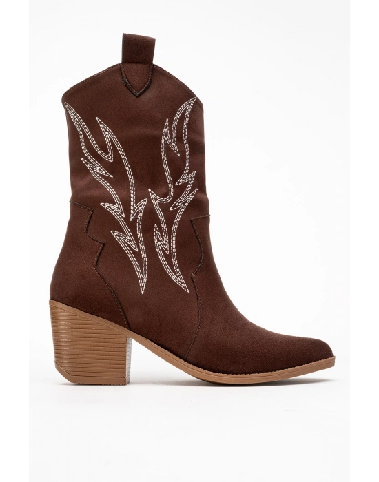 Carla Kadın Acı Kahve Süet Nakışlı Dallas Western Kovboy Bot