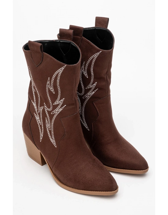 Carla Kadın Acı Kahve Süet Nakışlı Dallas Western Kovboy Bot