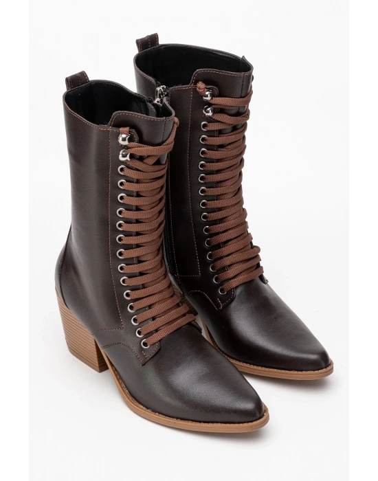 Maria Kadın Acı Kahve Cilt Bağcıklı Postal Western Dallas Bot