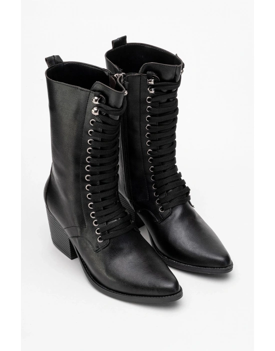 Maria Kadın Siyah Cilt Bağcıklı Postal Western Dallas Bot