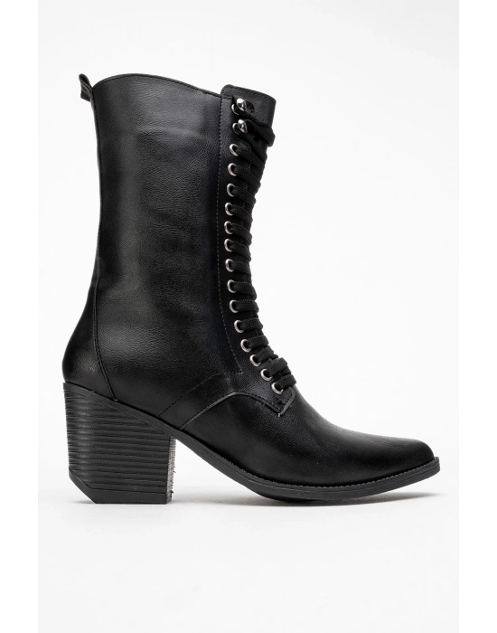 Maria Kadın Siyah Cilt Bağcıklı Postal Western Dallas Bot