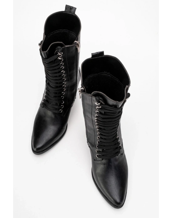 Maria Kadın Siyah Cilt Bağcıklı Postal Western Dallas Bot