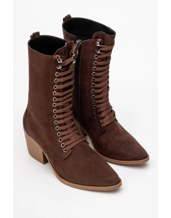 Maria Kadın Acı Kahve Süet Bağcıklı Postal Western Dallas Bot