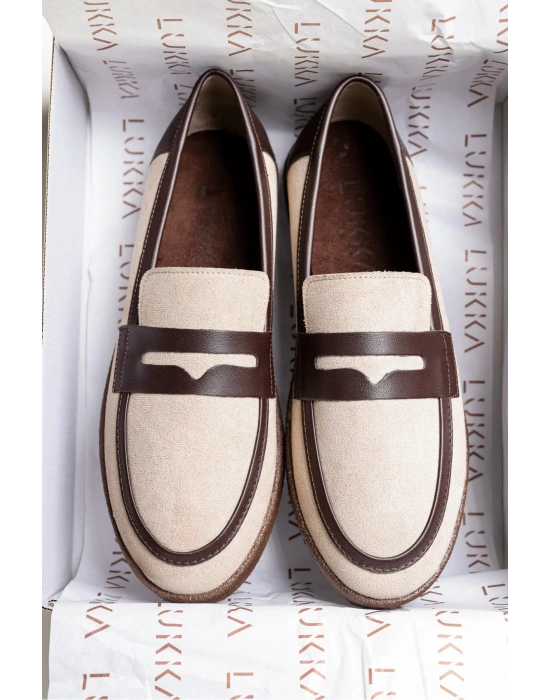 Livya Erkek Bej Süet Garnili Loafer Ayakkabı