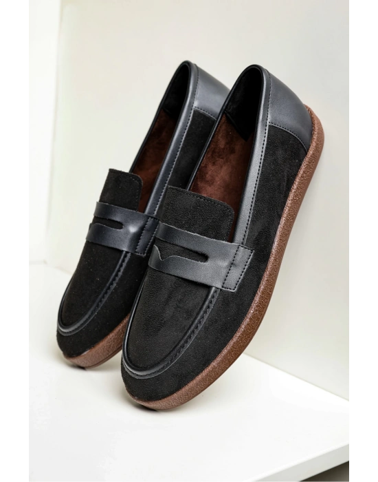 Livya Erkek Siyah Süet Garnili Loafer Ayakkabı