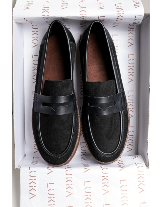 Livya Erkek Siyah Süet Garnili Loafer Ayakkabı