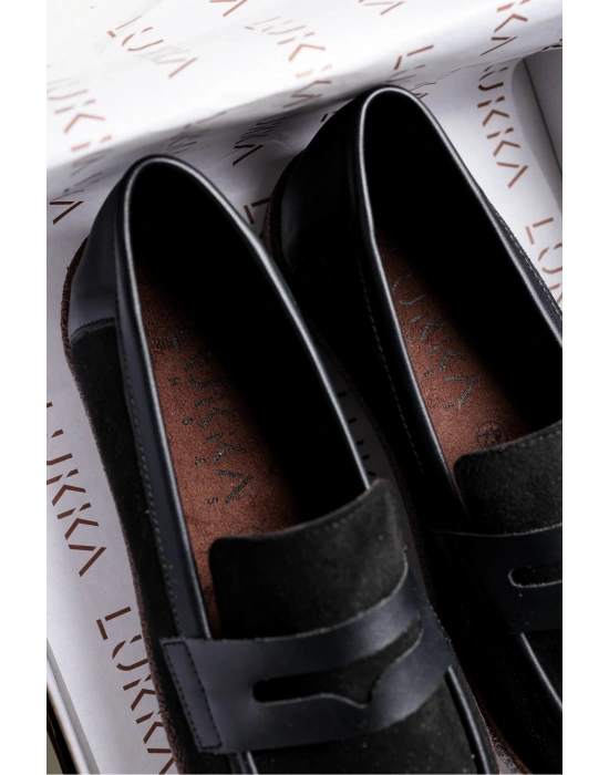 Livya Erkek Siyah Süet Garnili Loafer Ayakkabı