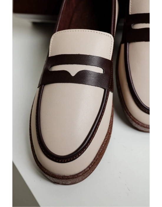 Livya Erkek Bej Garnili Suni Deri Loafer Ayakkabı