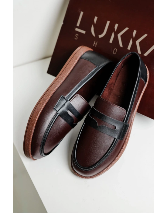 Livya Erkek Acı Kahve Garnili Suni Deri Loafer Ayakkabı