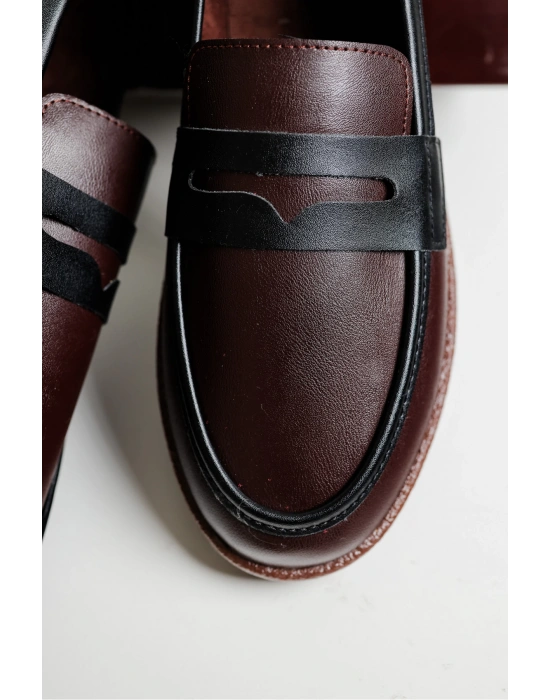 Livya Erkek Acı Kahve Garnili Suni Deri Loafer Ayakkabı