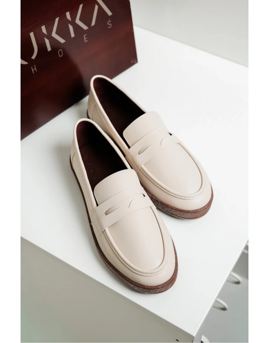 Livya Erkek Bej Suni Deri Loafer Ayakkabı
