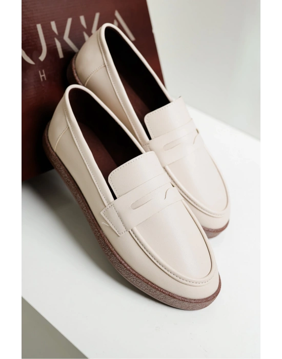 Livya Erkek Bej Suni Deri Loafer Ayakkabı