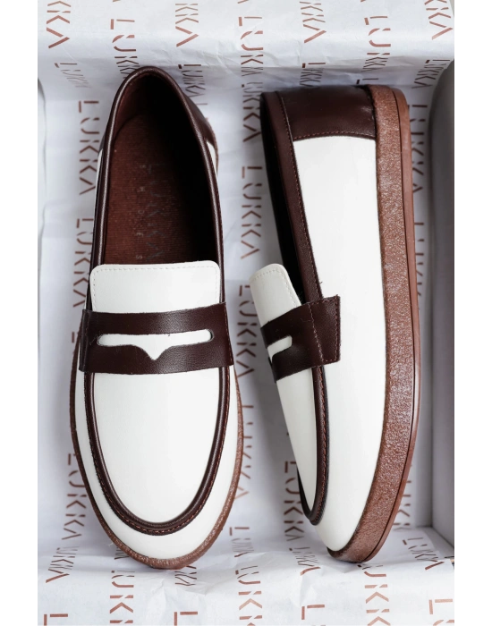 Livya Erkek Beyaz Garnili Suni Deri Loafer Ayakkabı