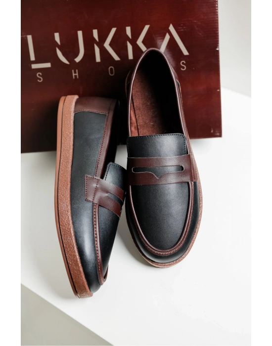 Livya Erkek Siyah Garnili Suni Deri Loafer Ayakkabı