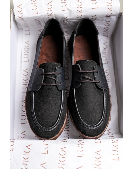 Rosa Erkek Siyah Süet Garnili Bağcıklı Loafer Günlük Casual Ayakkabı