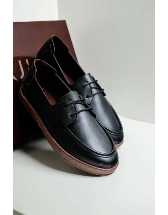 Rosa Erkek Siyah Suni Deri Bağcıklı Loafer Günlük Casual Ayakkabı