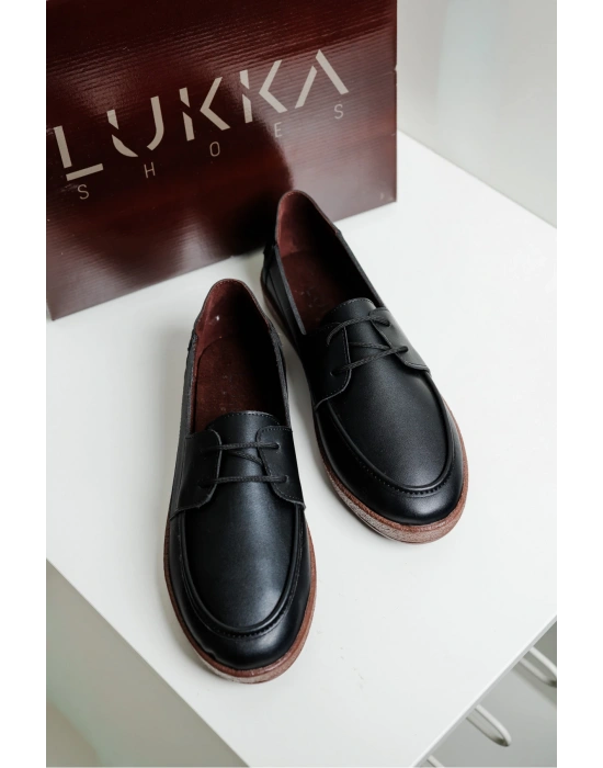 Rosa Erkek Siyah Suni Deri Bağcıklı Loafer Günlük Casual Ayakkabı