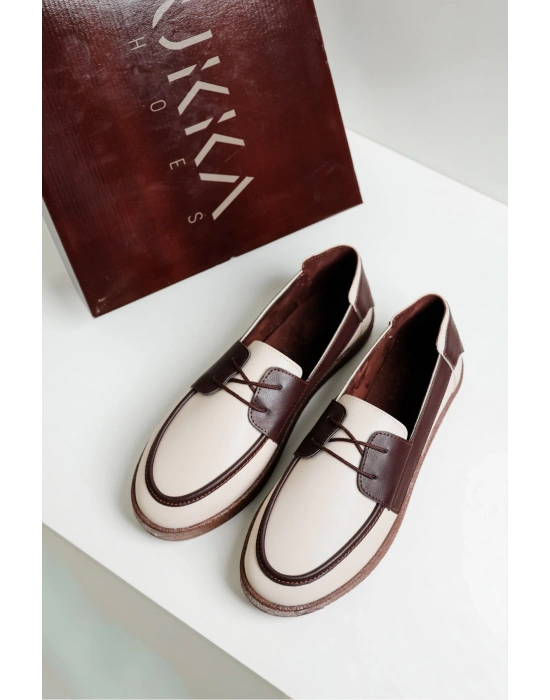 Rosa Erkek Bej Garnili Suni Deri Bağcıklı Loafer Günlük Casual Ayakkabı