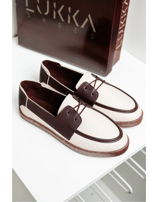 Rosa Erkek Bej Garnili Suni Deri Bağcıklı Loafer Günlük Casual Ayakkabı