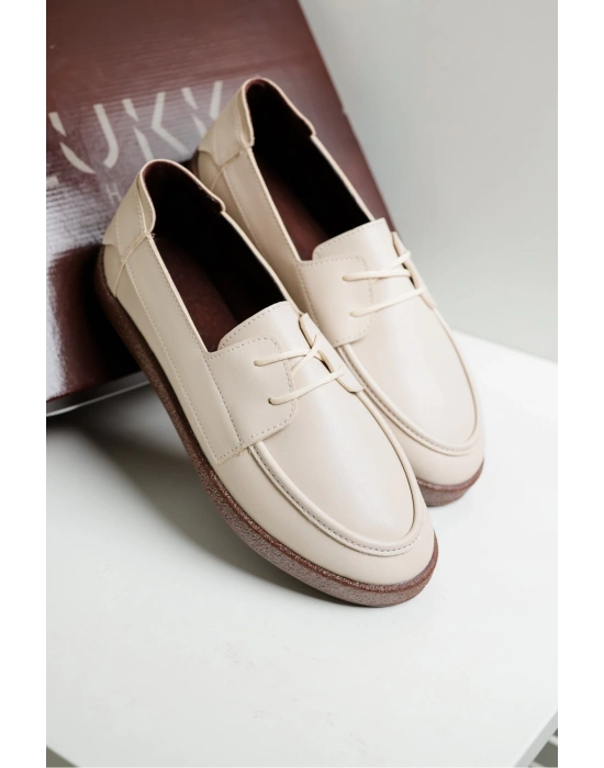 Rosa Erkek Bej Suni Deri Bağcıklı Loafer Günlük Casual Ayakkabı