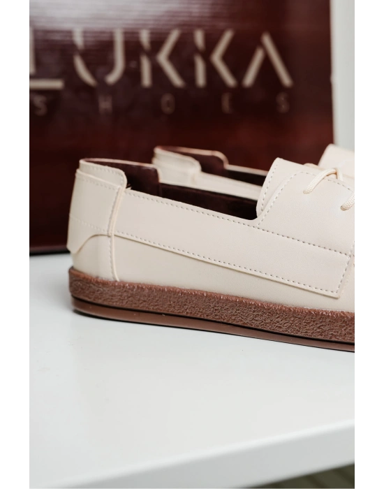 Rosa Erkek Bej Suni Deri Bağcıklı Loafer Günlük Casual Ayakkabı