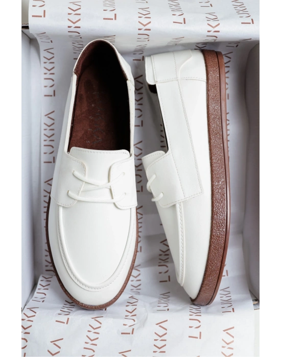 Rosa Erkek Suni Beyaz Deri Bağcıklı Loafer Günlük Casual Ayakkabı