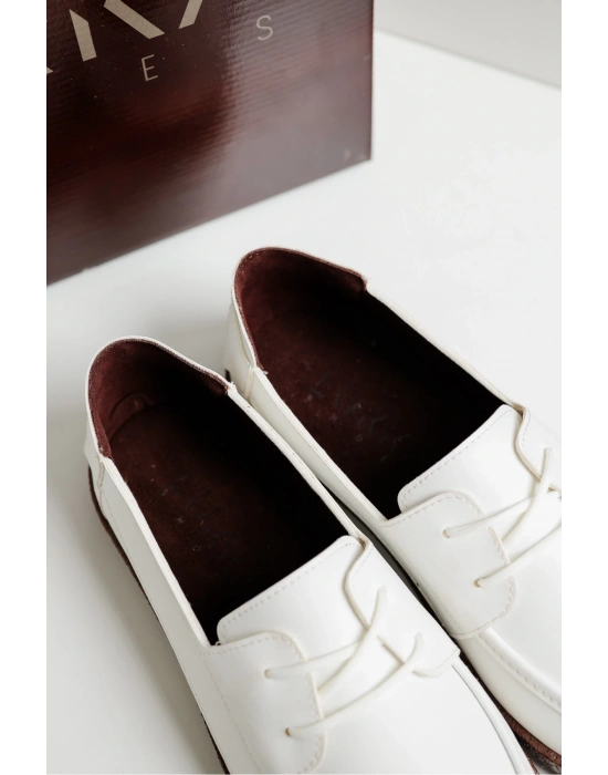 Rosa Erkek Suni Beyaz Deri Bağcıklı Loafer Günlük Casual Ayakkabı