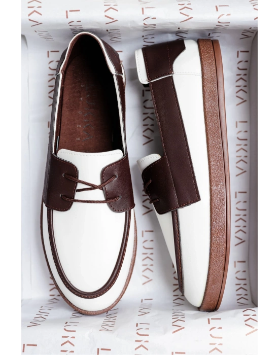 Rosa Erkek Suni Beyaz Garnili Deri Bağcıklı Loafer Günlük Casual Ayakkabı