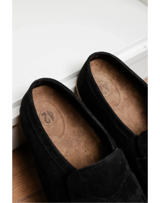 London Erkek Siyah Süet Loafer Sabo Terlik Ayakkabı