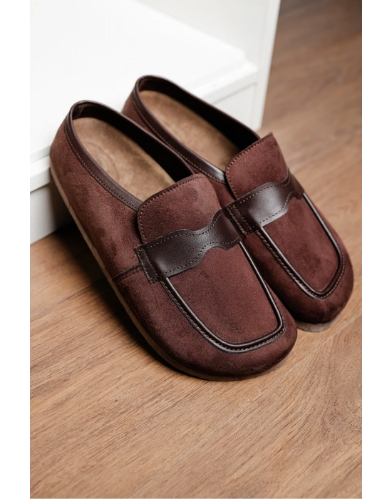 London Erkek Acı Kahve Süet Garnili Sabo Loafer Terlik Ayakkabı