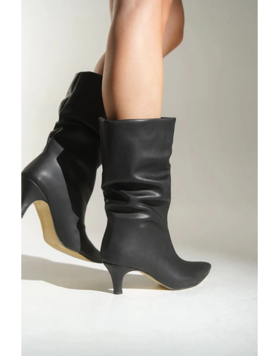 Greek Kadın Siyah Cilt Körüklü Bot