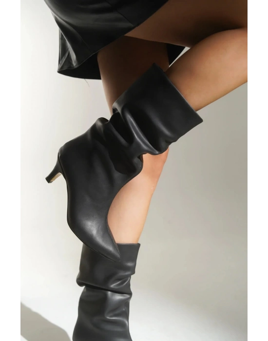 Greek Kadın Siyah Cilt Körüklü Bot