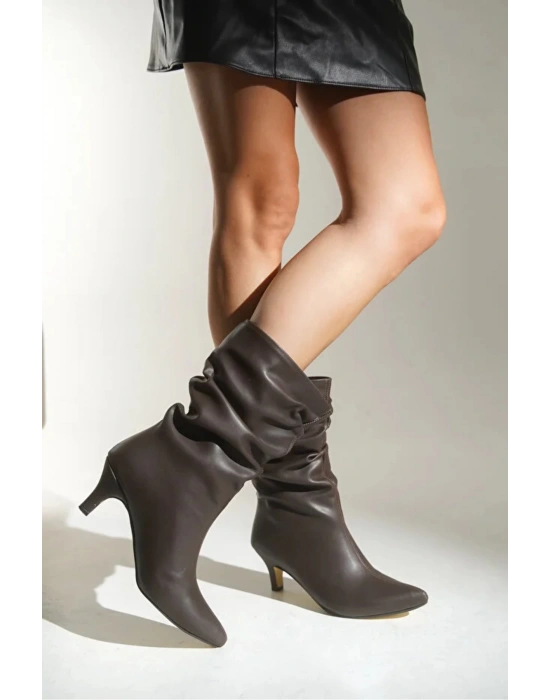 Greek Kadın Acı Kahve Cilt Körüklü Bot