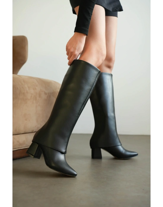 Axel Kadın Siyah Suni Deri Tak Çıkar 5cm Çizme