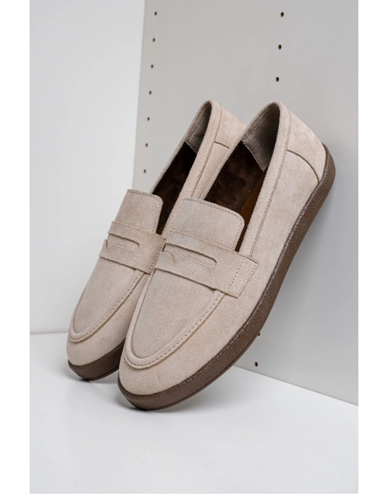 Livya Erkek Bej Süet Loafer Ayakkabı