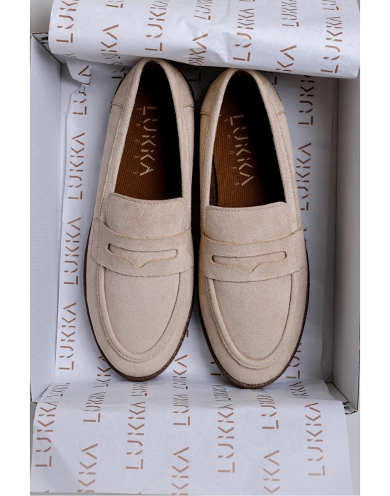 Livya Erkek Bej Süet Loafer Ayakkabı