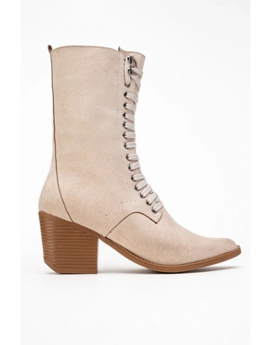 Maria Kadın Bej Süet Bağcıklı Postal Western Dallas Bot
