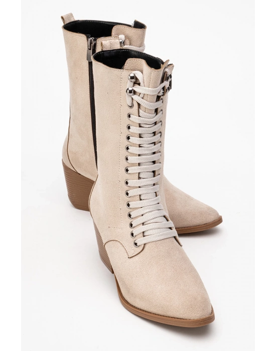 Maria Kadın Bej Süet Bağcıklı Postal Western Dallas Bot