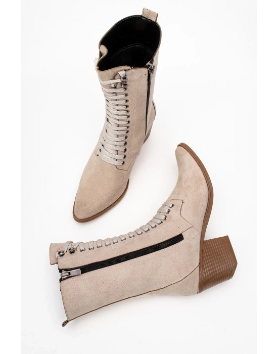 Maria Kadın Bej Süet Bağcıklı Postal Western Dallas Bot