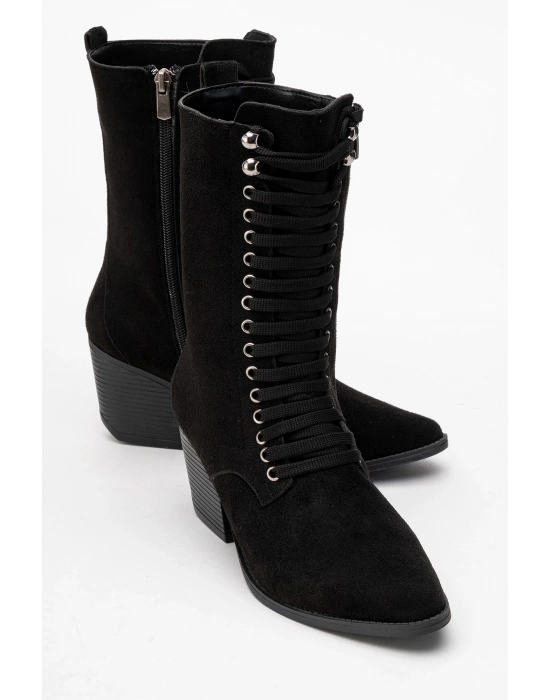 Maria Kadın Siyah Süet Bağcıklı Postal Western Dallas Bot