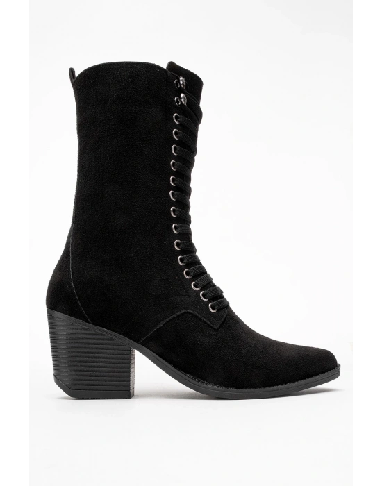 Maria Kadın Siyah Süet Bağcıklı Postal Western Dallas Bot