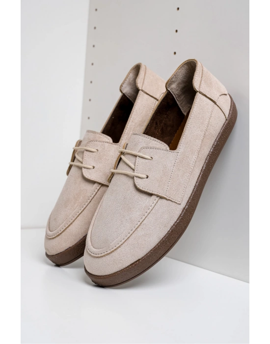 Rosa Erkek Bej Süet Bağcıklı Loafer Günlük Casual Ayakkabı