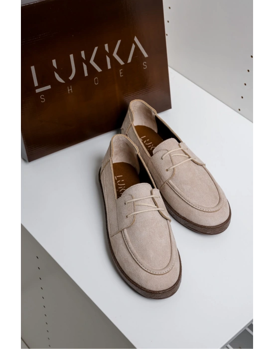 Rosa Erkek Bej Süet Bağcıklı Loafer Günlük Casual Ayakkabı