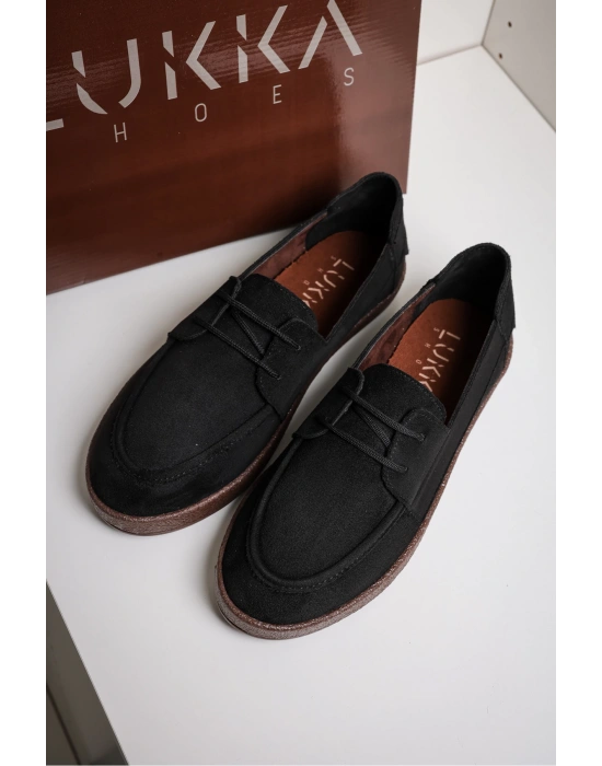 Rosa Erkek Siyah Süet Bağcıklı Loafer Günlük Casual Ayakkabı