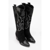 Valeria Kadın Siyah Nakışlı Kovboy Western Dallas Çizme
