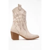 Carla Kadın Bej Süet Nakışlı Dallas Western Kovboy Bot