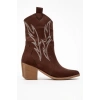 Carla Kadın Acı Kahve Süet Nakışlı Dallas Western Kovboy Bot