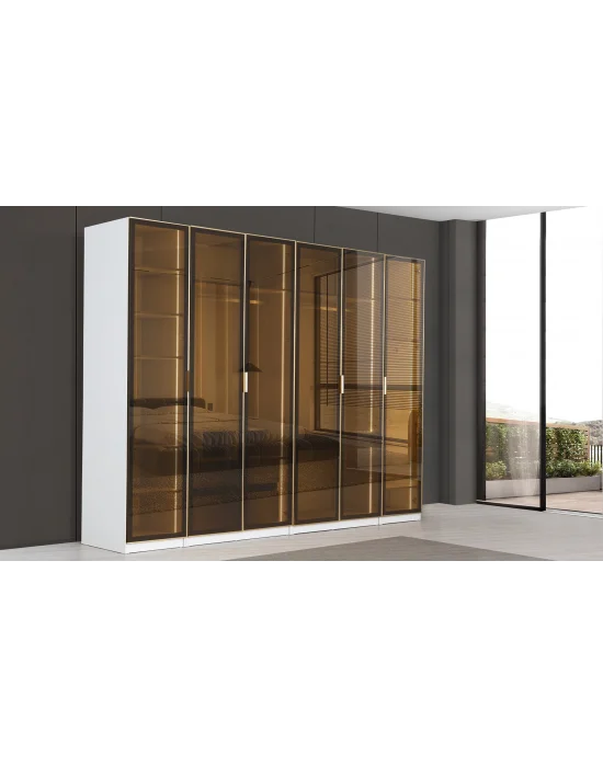 6 Kapaklı Ledli Reflekte Camlı Gardrop