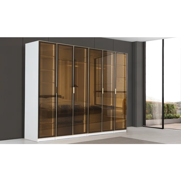 6 Kapaklı Ledli Reflekte Camlı Gardrop