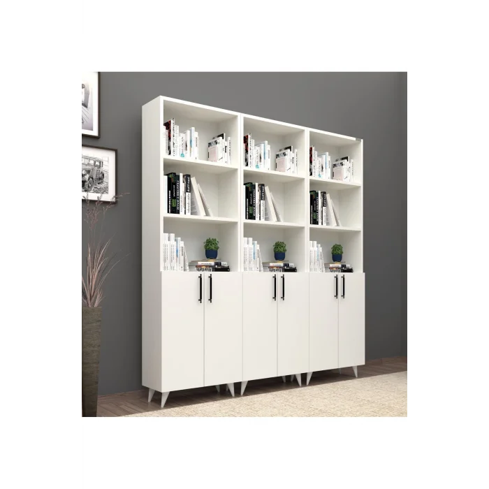 % 100 Mdflam kapaklı Geniş Beyaz kitaplık